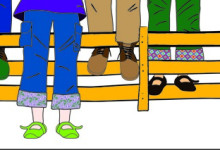 Detail uit het logo: ‘Kind en Muziek’: schoenen en hek