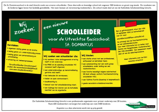 Vacature voor de Katholieke Scholenstichting Utrecht