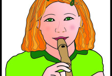 Detail uit het logo: ‘Kind en Muziek’: blokfluitist