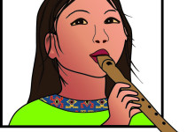 Detail uit het logo: ‘Kind en Muziek’: blokfluitist