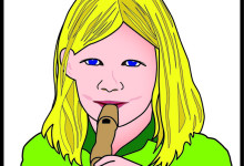 Detail uit het logo: ‘Kind en Muziek’: blokfuitist